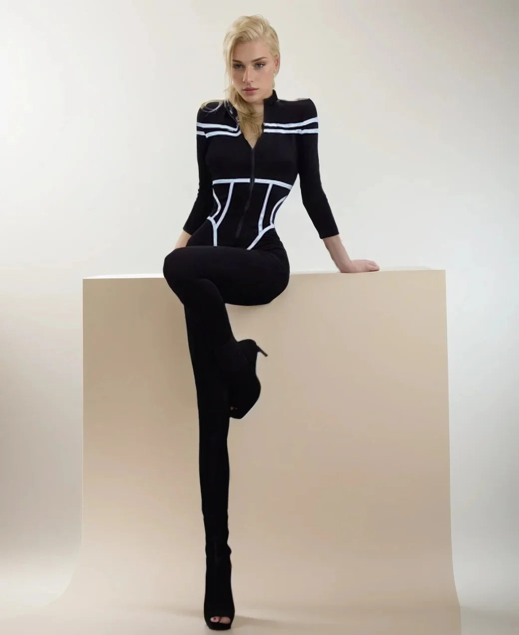 Salopeta Modelatoare Neagra cu Dungi Albe