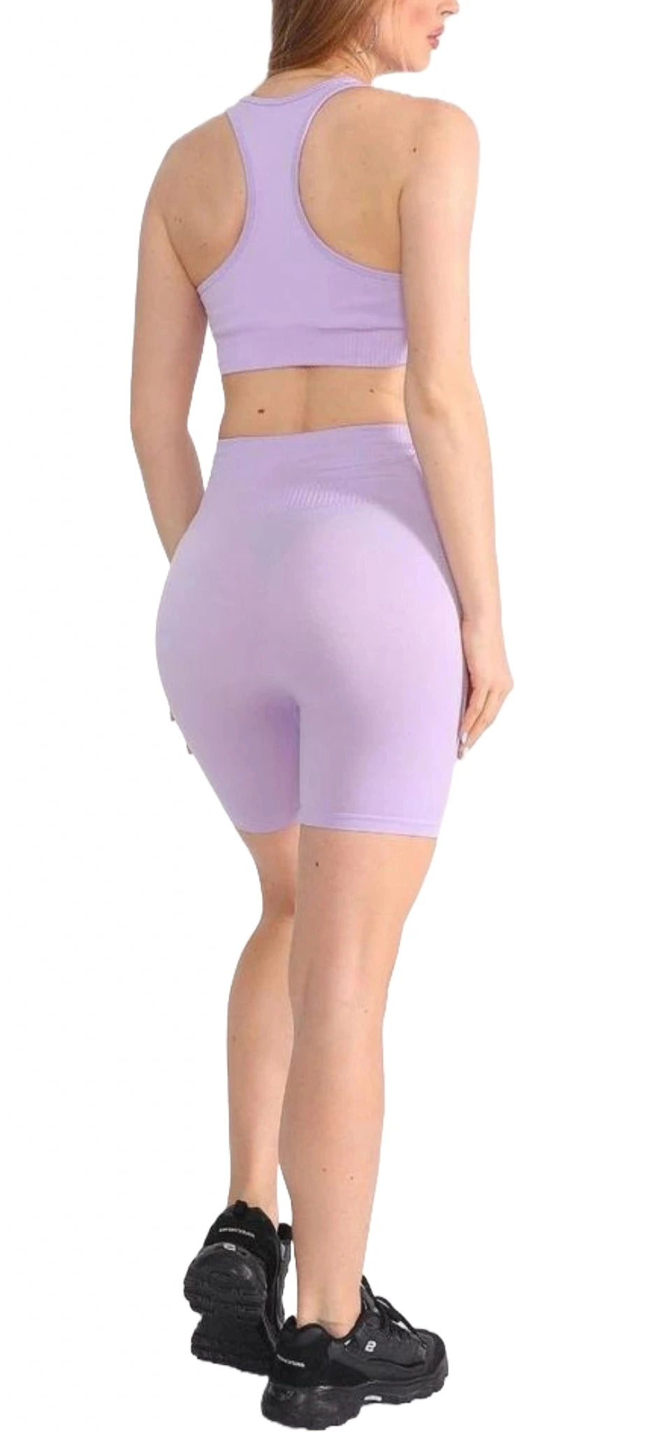 Compleu Seamless cu Bustiera Push Up si Pantaloni Scurti Lila