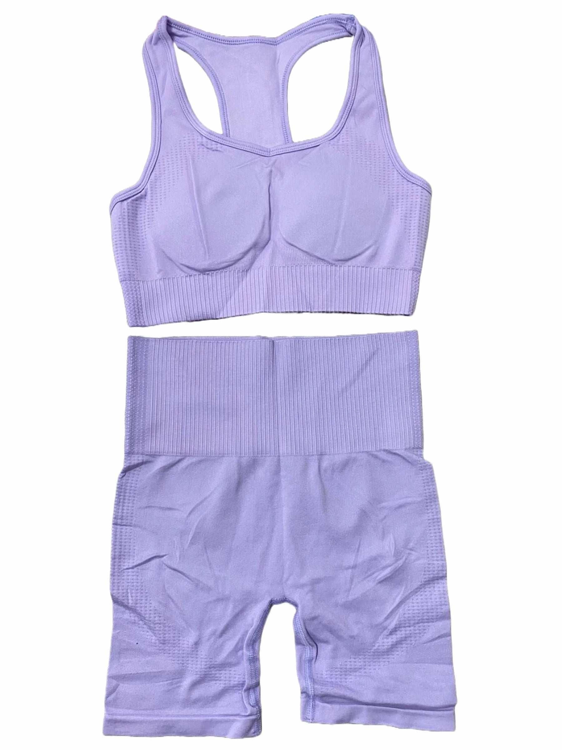 Compleu Seamless cu Bustiera Push Up si Pantaloni Scurti Lila