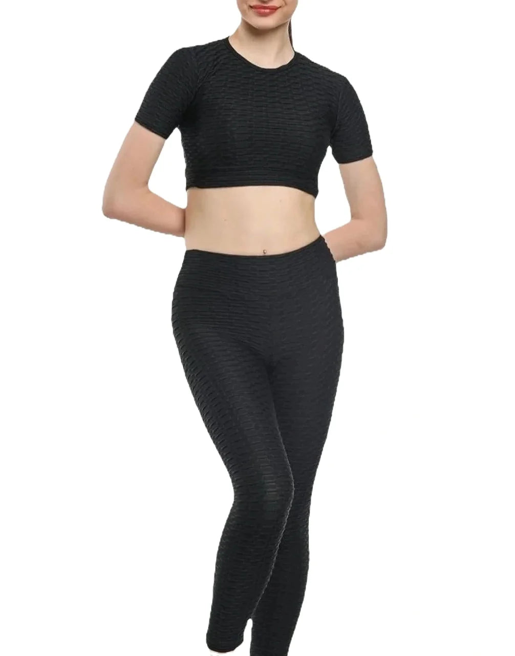 Compleu Modelator Negru Format din Colanti cu Top