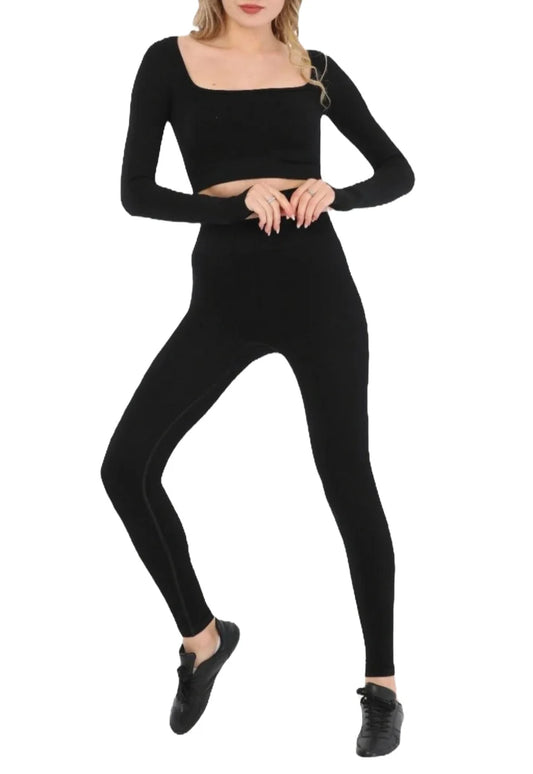 Compleu Seamless Negru cu Decolteu