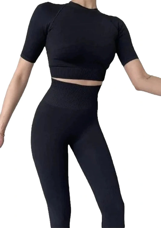 Compleu Seamless Negru Maneca Scurta